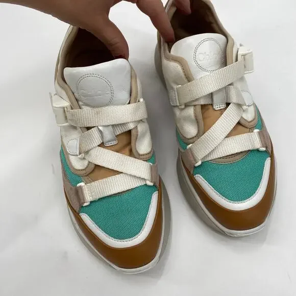 Chloe EU 37 Multicolor Leather Mesh and Suede Sonnie Low-Top Sneakers